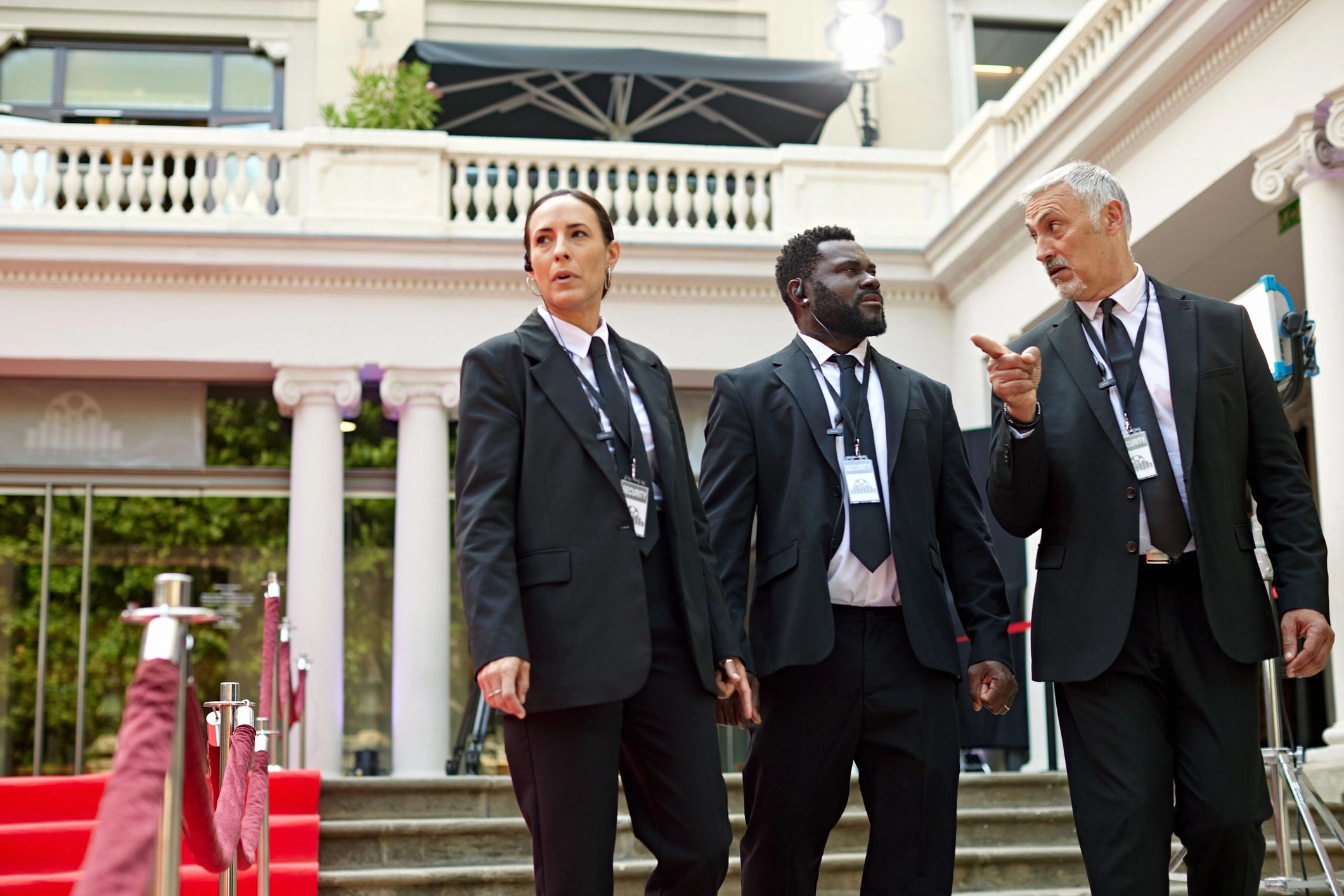 Security team walking through an event venue during pre-planning