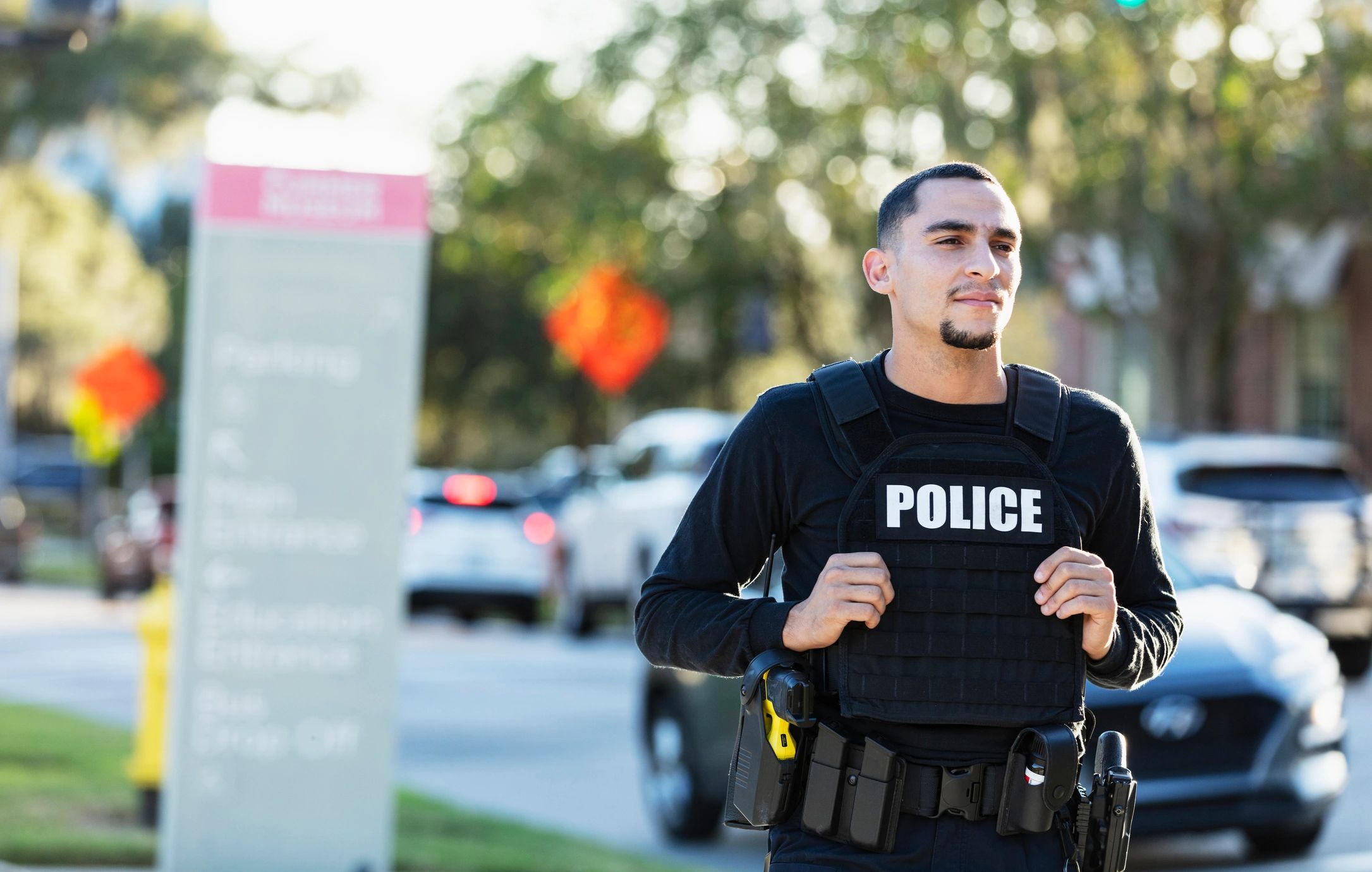 Uniformed officer on patrol outdoors